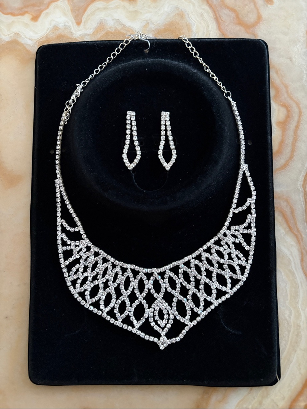Faux Crystal Statement Necklace and Earrings Set